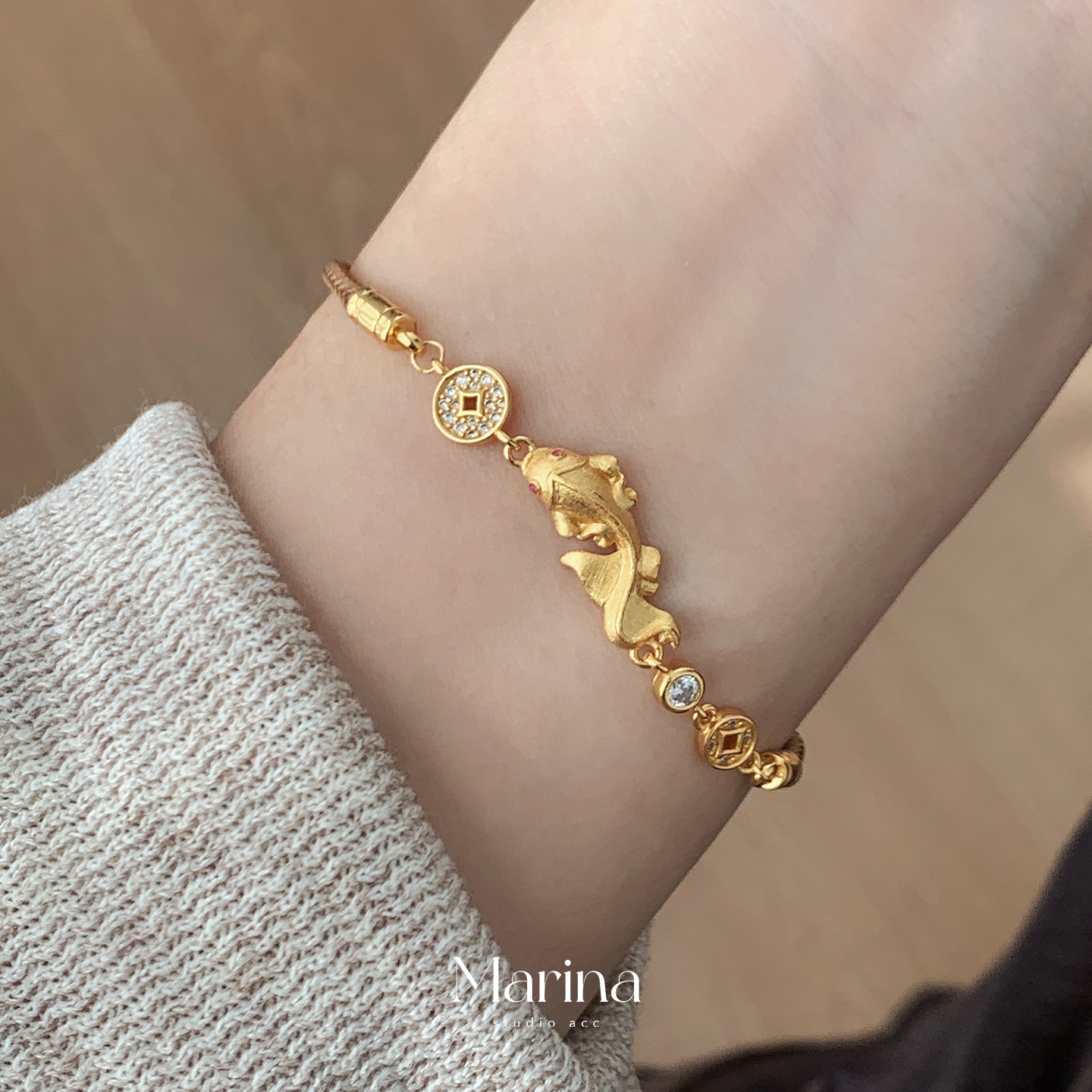 【年年有鱼】棕绳拉丝金钱编织锦鲤复古新中式手链钱币小鱼女