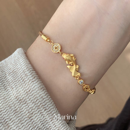 【年年有鱼】棕绳拉丝金钱编织锦鲤复古新中式手链钱币小鱼女