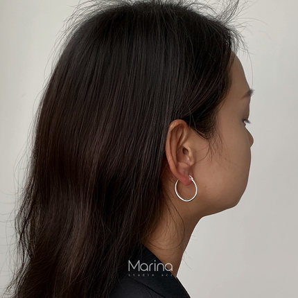 基础款实心925纯银素圈耳环高级感 大圈耳扣圆环耳环女小众设计感