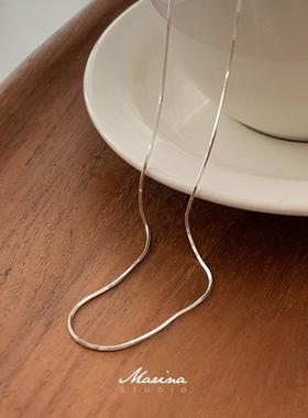 Marina｜极细方形蛇骨链 通体s925纯银叠戴女