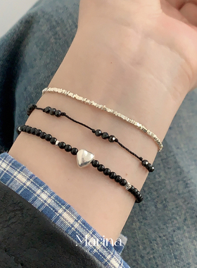 无性别主义自制小众设计款黑玛瑙手工手绳手链手串配件均为925银