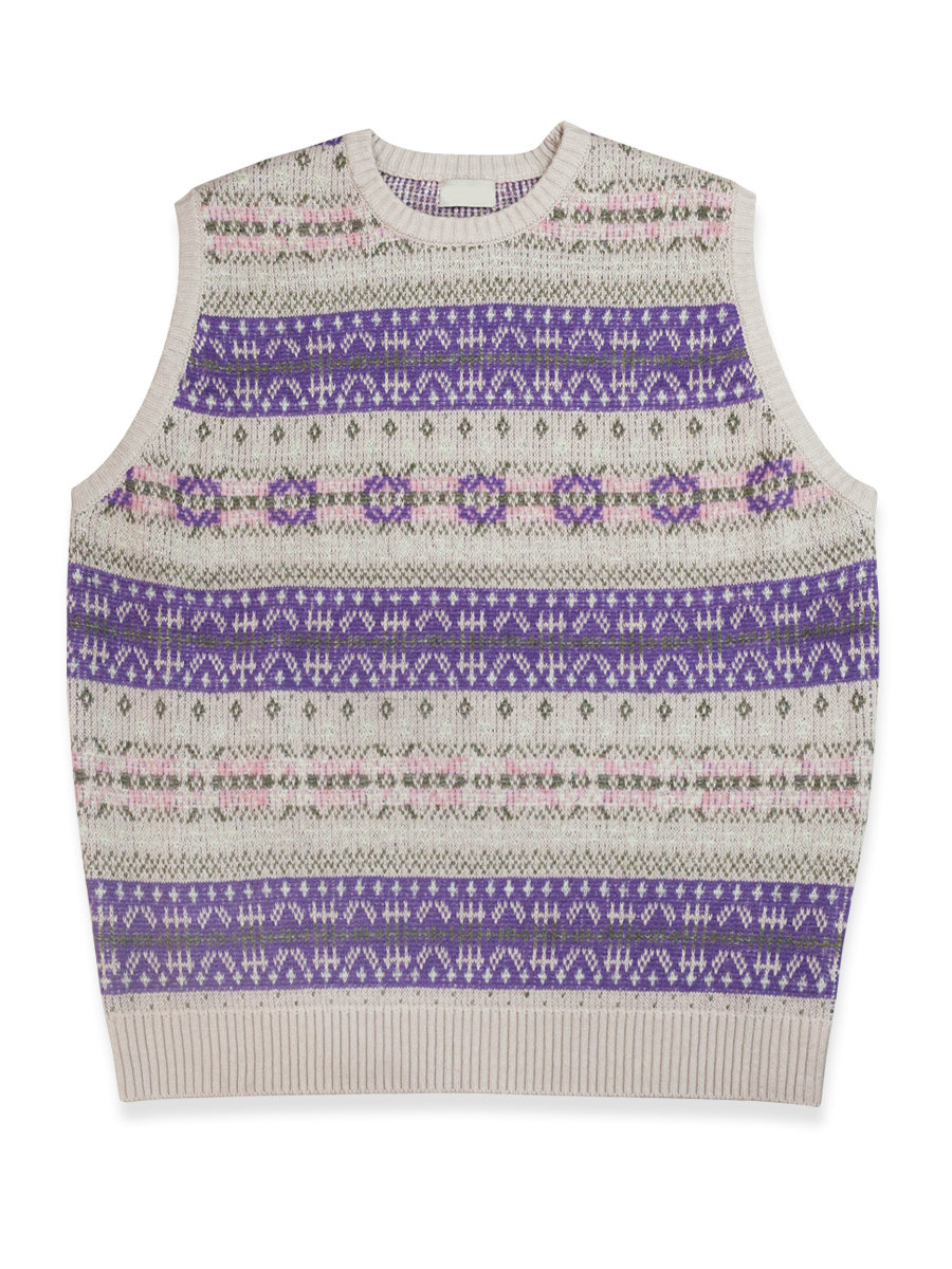 现货小众日系复古KapitalVintage平田骨头条纹针织毛衣马甲背心紫