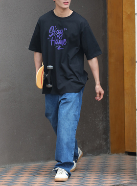 【清仓不退不换】日系复古水洗牛仔裤直筒宽松阔腿休闲长裤情侣款