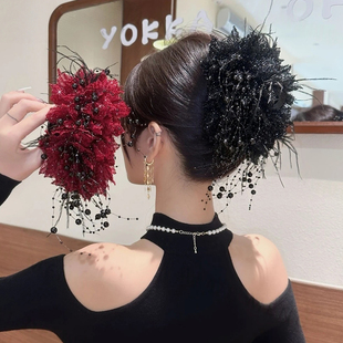 亮片花朵抓夹女显发量高级感时尚百搭大号鲨鱼夹头饰后脑勺发夹女