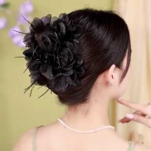 手工片花抓夹增发量高级感黑色夹子头饰发卡2025新款后脑勺发夹女