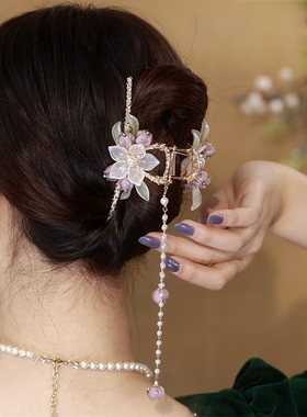手工铃兰花流苏抓夹古风汉服发卡头饰大号发夹后脑勺高级感鲨鱼夹