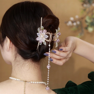 手工铃兰花流苏抓夹古风汉服发卡头饰大号发夹后脑勺高级感鲨鱼夹