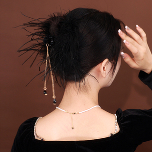 流苏黑色羽毛大抓夹驼鸟毛时尚盘发头饰显发量后脑勺发夹女高级感