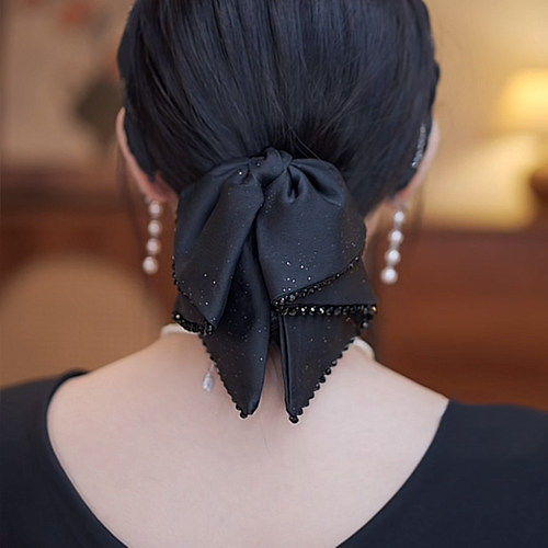 气质缎面蝴蝶结抓夹女高级感发量少发夹女后脑勺夹子头饰低马尾夹