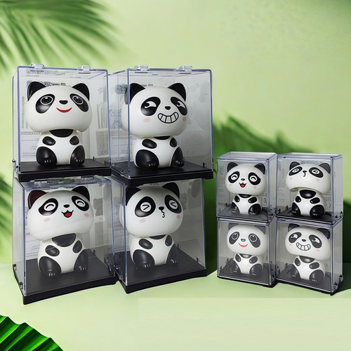 太阳能熊猫摆件创意纳福抱竹汽车光能招手可爱家居桌面装饰品