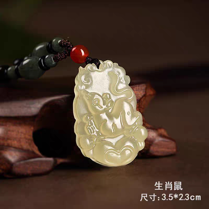生肖吊坠古风十二生肖玉坠白玉情侣挂件本命年属相玉石吊坠简约款