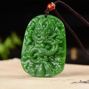和田色玉碧绿生肖龙吊坠男款霸气龙牌女挂坠男士玉佩挂件百搭