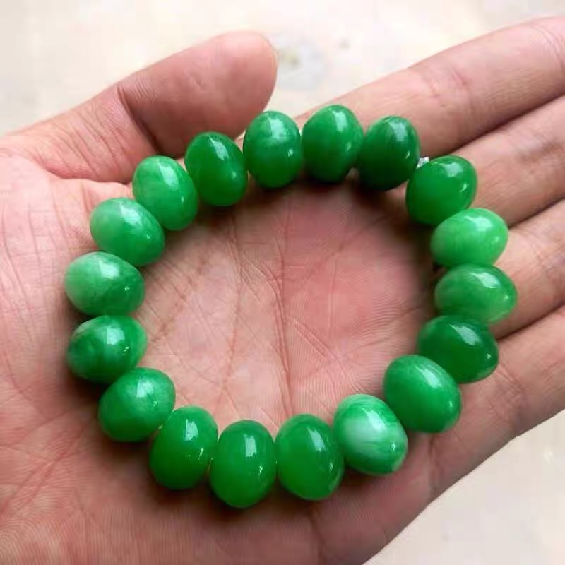 翡翠色玉石手链算盘珠子男女款碧绿润玉桶珠玉石手串手镯子款手链