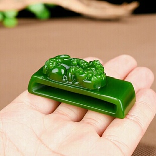 双层新疆和田色玉貔貅皮带扣腰带扣男士 白绿色玉腰扣腰牌挂件平安
