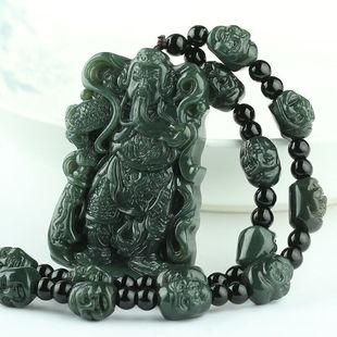 关公吊坠男款十八罗汉项链青玉方关公玉牌关公挂件霸气关公带证书