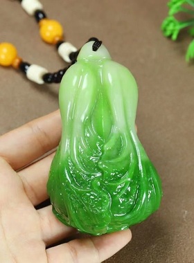 爆款翠青色白菜手把件百财手玩件男女玉石手把件时尚百搭款