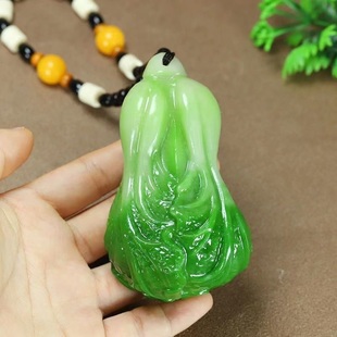 百搭款 爆款 翠青色白菜手把件百财手玩件男女玉石手把件时尚