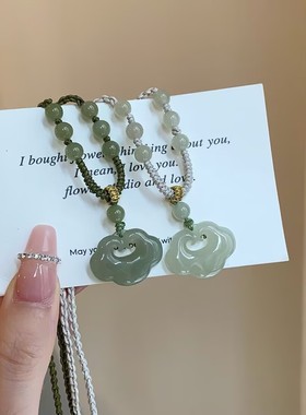 和田色玉祥云如意锁玉石吊坠新中式国风项链女款新款爆款女百搭