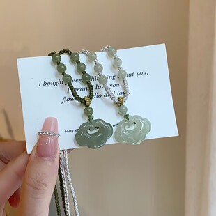 和田色玉祥云如意锁玉石吊坠新中式国风项链女款新款爆款女百搭