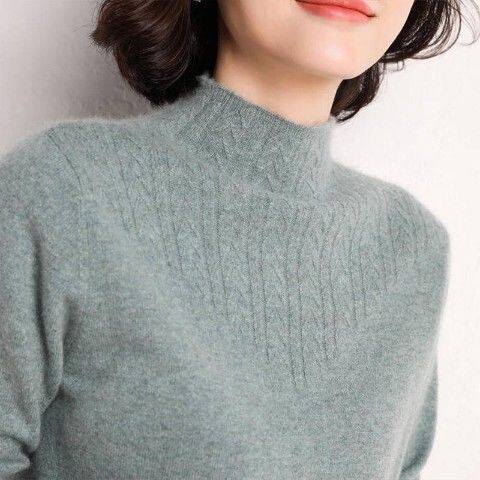 半中高领毛衣女修身秋冬加厚宽松内搭打底衫长袖套头洋气学生针织