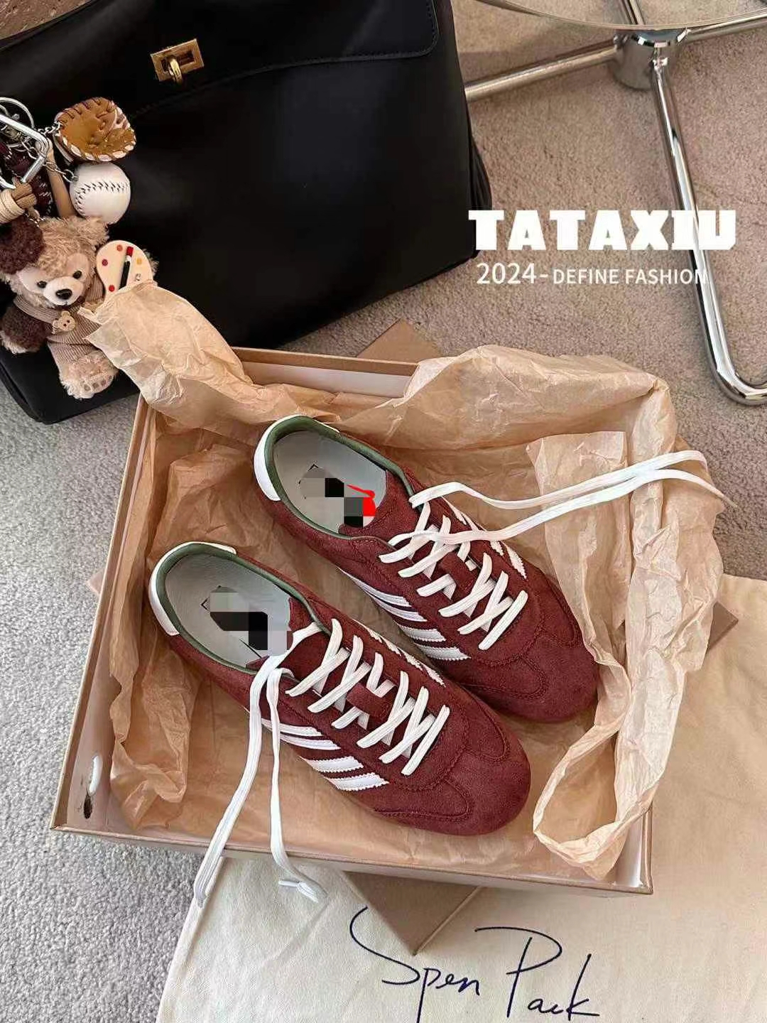 巴宝秀女真皮复古德训女2025春季新款拼色系带平底百搭休闲运动鞋