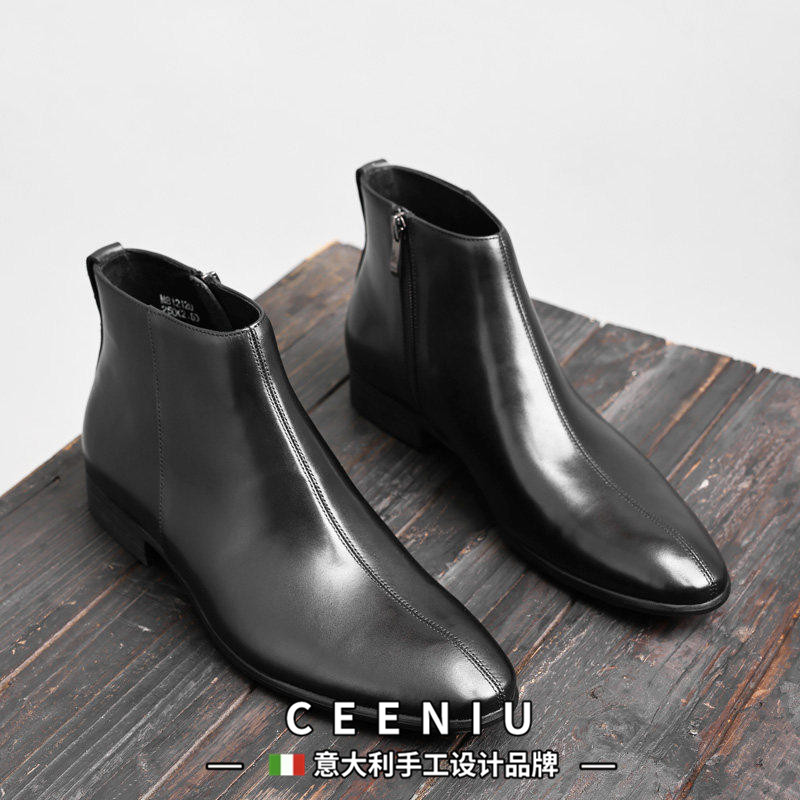 CEENIU意大利英伦男士皮靴商务高帮皮鞋真皮马丁靴男潮流复古短靴
