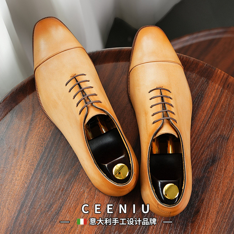 CEENIU意大利皮鞋男士真皮软底商务正装英伦牛皮内里手工牛津鞋