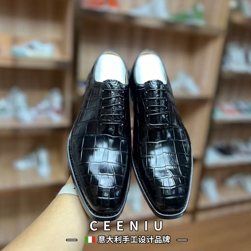 CEENIU意大利男士皮鞋鳄鱼皮男鞋整张皮无拼接固特异纯手工正装鞋