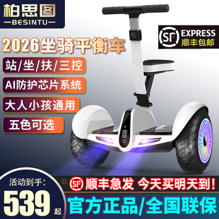 柏思图智能腿控坐骑平衡车儿童6一8一10一12成年带扶杆双轮平行车