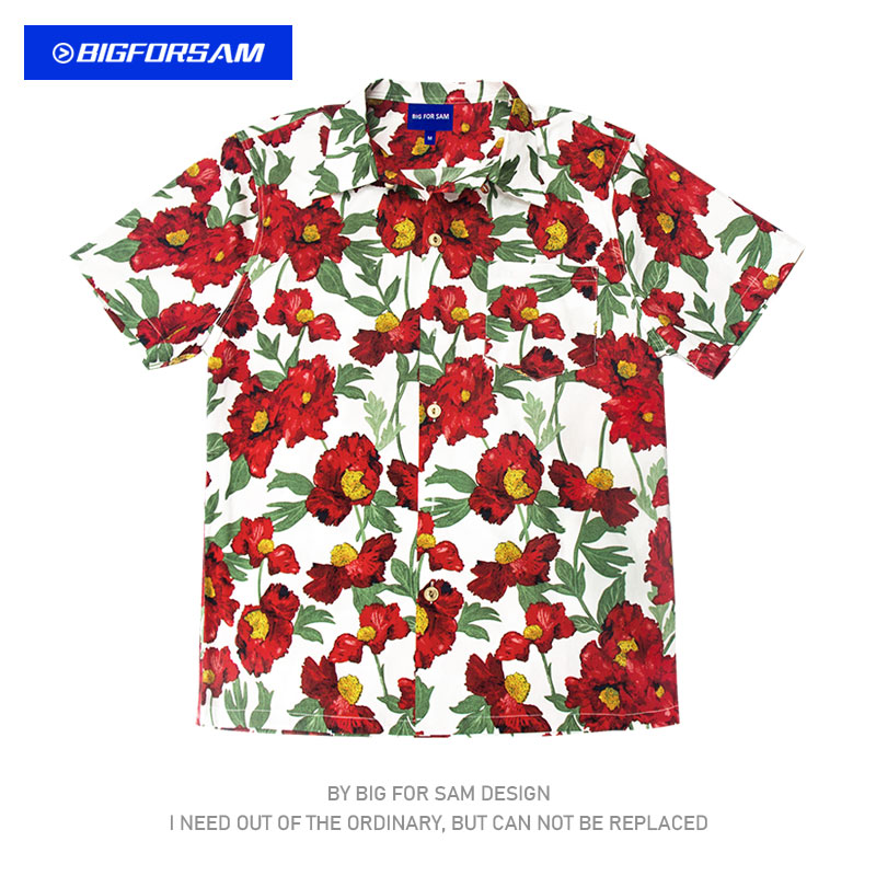 夏威夷印花翻领短袖衬衫