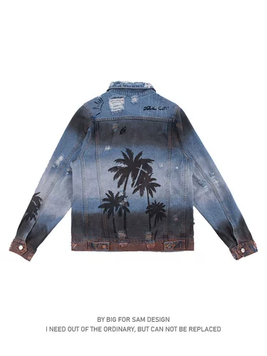 Джинсовая мужская демисезонная куртка для отдыха, градиент, свободный крой