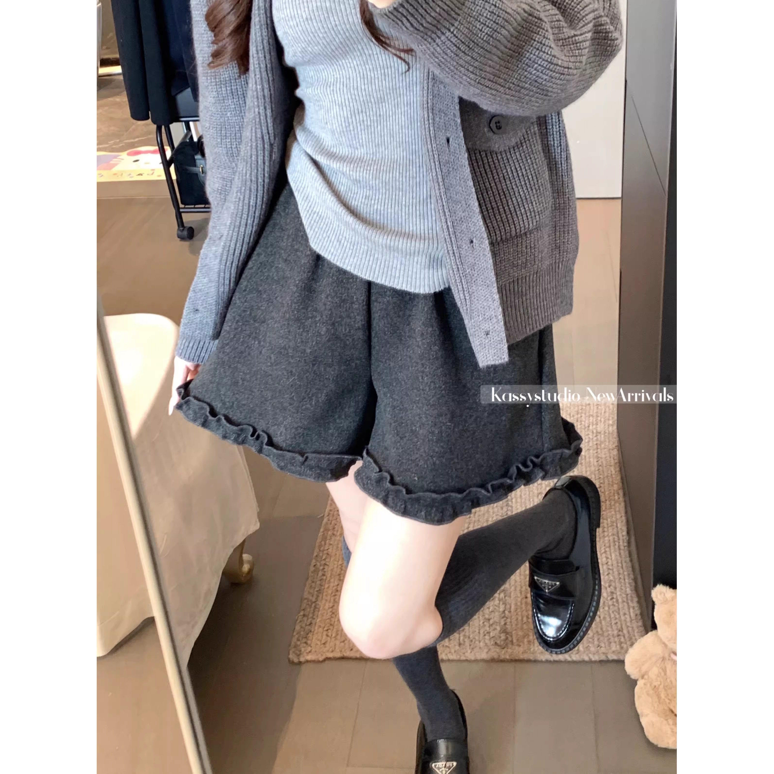 木耳花边毛呢高腰休闲短裤女秋冬2026新款宽松显瘦复古灰色热裤潮,女装/女士精品,短裤,淘宝优惠券,粉丝福利购,淘宝优惠卷