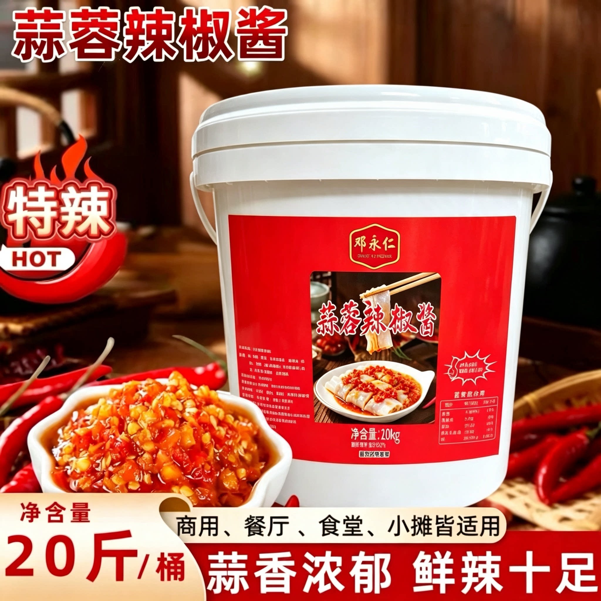 邓永仁潮汕蒜蓉辣椒酱广东肠粉餐饮猪脚饭汤粉商用蘸料调味特辣