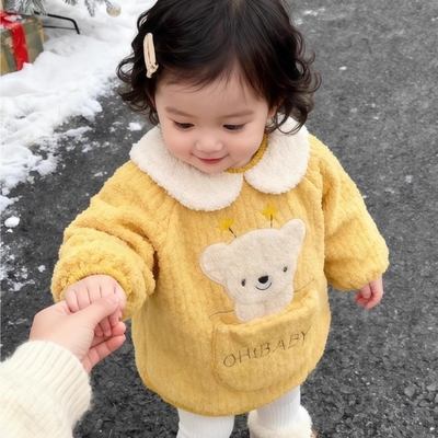 儿童罩衣女宝宝护衣外穿秋冬季防脏加厚羊羔绒洋气可爱男女反穿衣
