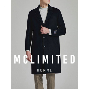 韓單 / 6%羊絨 80%鵝絨內膽 男士中長款雙面手縫羊毛呢大衣 8047