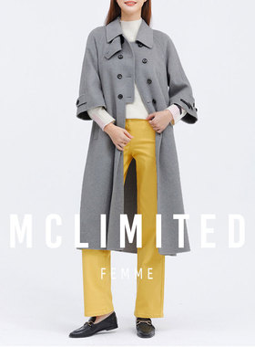 韓單 / 獨特設計 10%羊絨 觸感高級 女士雙面手縫羊毛大衣 9226