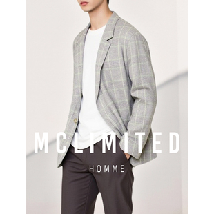 8207 进口透气棉麻面料 男士 修身 精致格纹 休休闲西服 McLimited