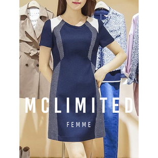 通勤OL高端女士连衣裙撞色拼接A字裙 经典 8020 客供质感面料 韩单