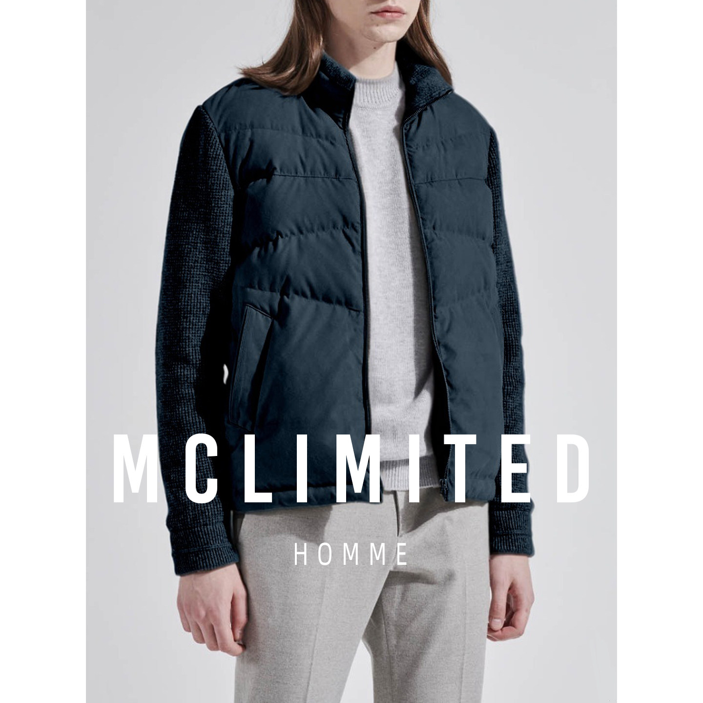 针织袖设计绗缝羽绒服