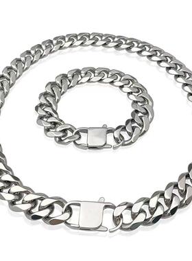 O E M欧美潮流男士项链不锈钢手链钛钢磨链扁扣六边形项链配饰