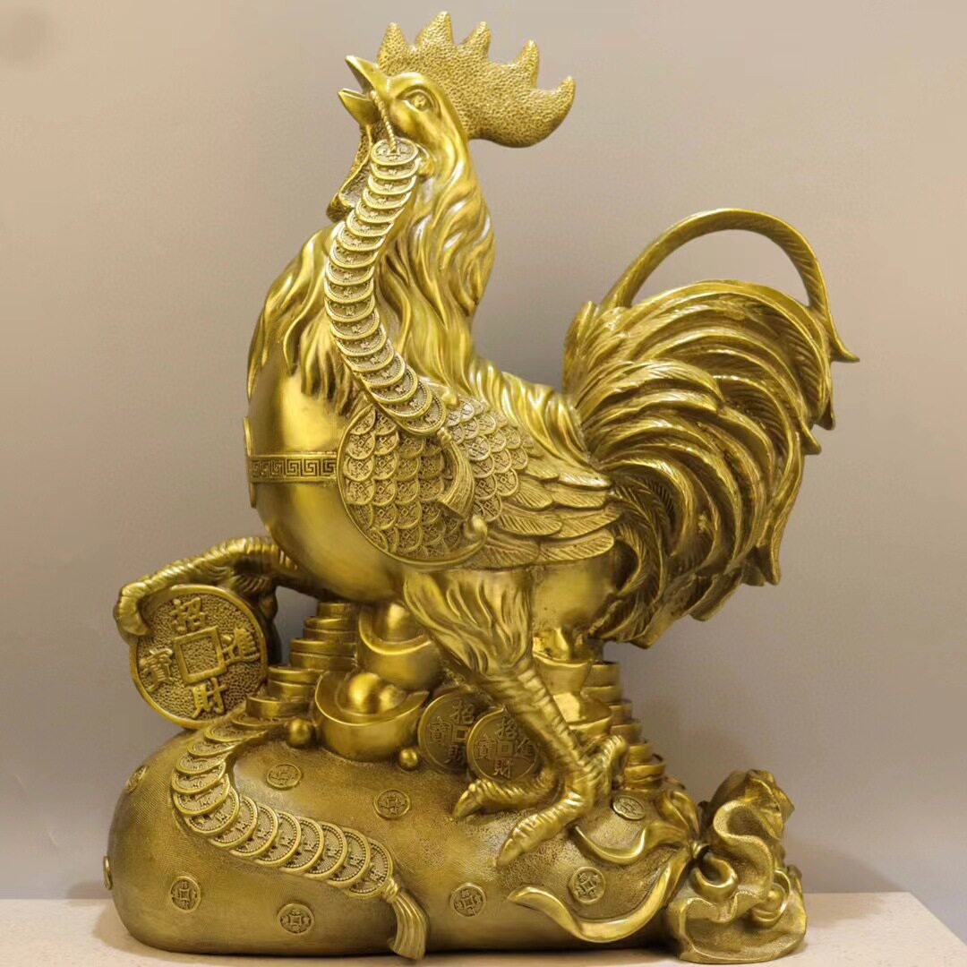 黄铜鸡摆件铜公鸡金鸡大公鸡吉祥生肖鸡元宝鸡家居客厅饰品工艺品