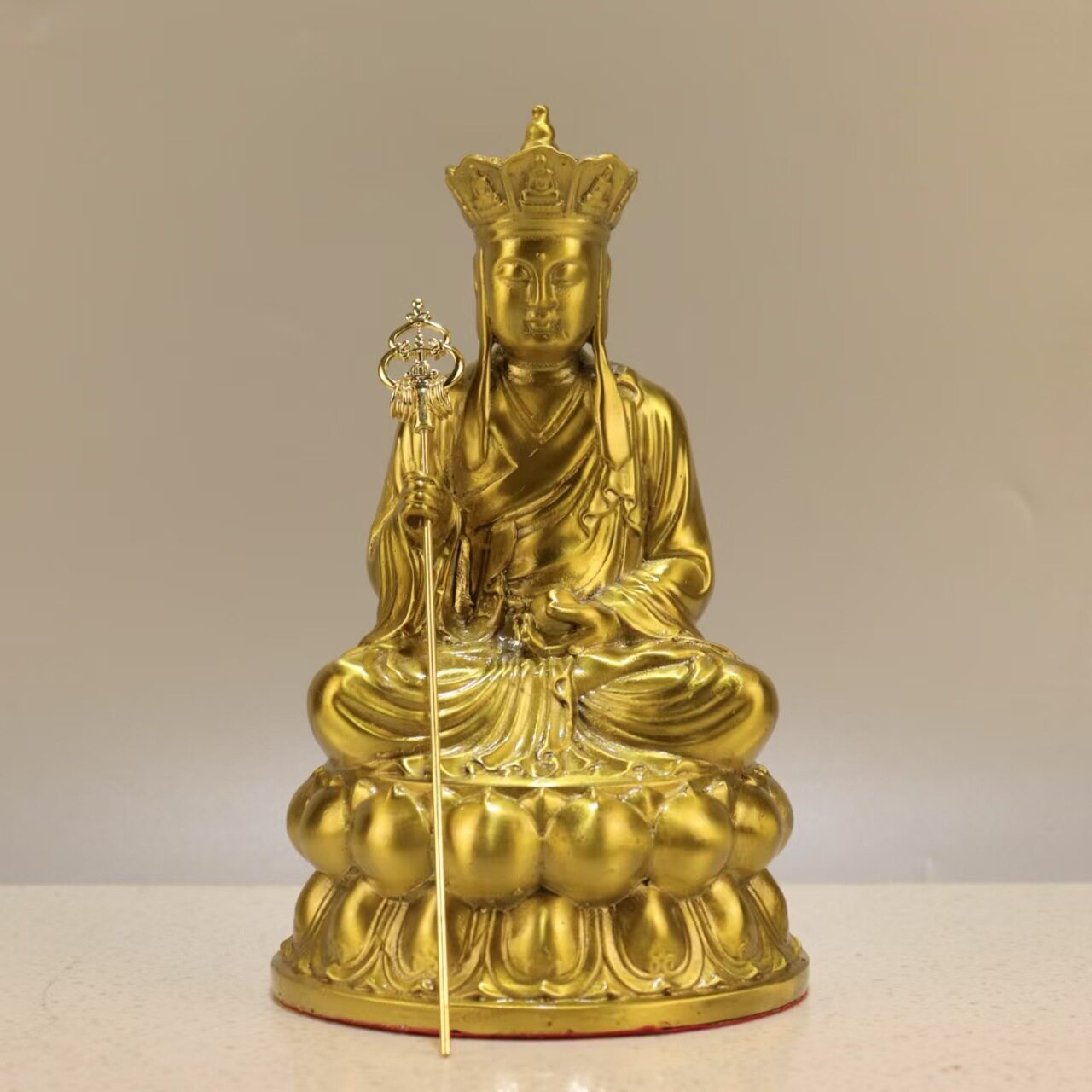 黄铜摆件铜坐地藏王菩萨莲花地藏家居装饰供奉礼工艺品九华山佛像