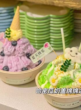 网红雪花绵绵冰打包盒一次性刨冰碗甜品冰激凌酸奶碗打包盒子加厚