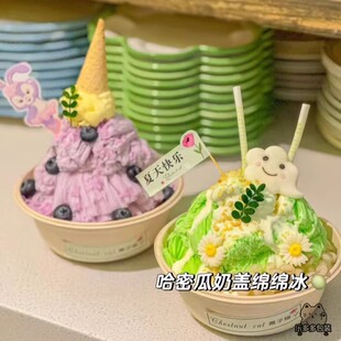 网红雪花绵绵冰打包盒一次性刨冰碗甜品冰激凌酸奶碗打包盒子加厚