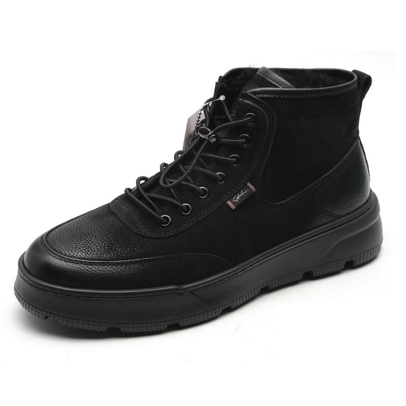 沙驰男鞋25冬季皮毛一体大棉鞋加绒加厚真羊毛休闲棉靴H12A9G0172