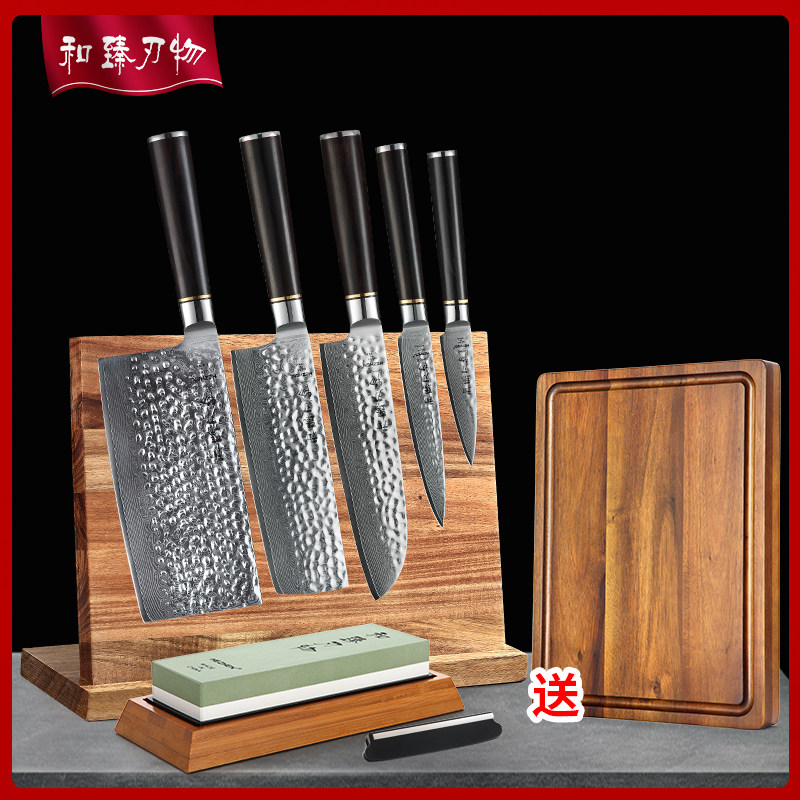 和臻-67层大马士革菜刀五件套专业西餐厨师刀具套装家用套刀送礼