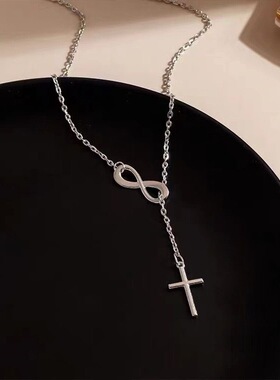 欧美街拍高级感十字架不锈钢项链