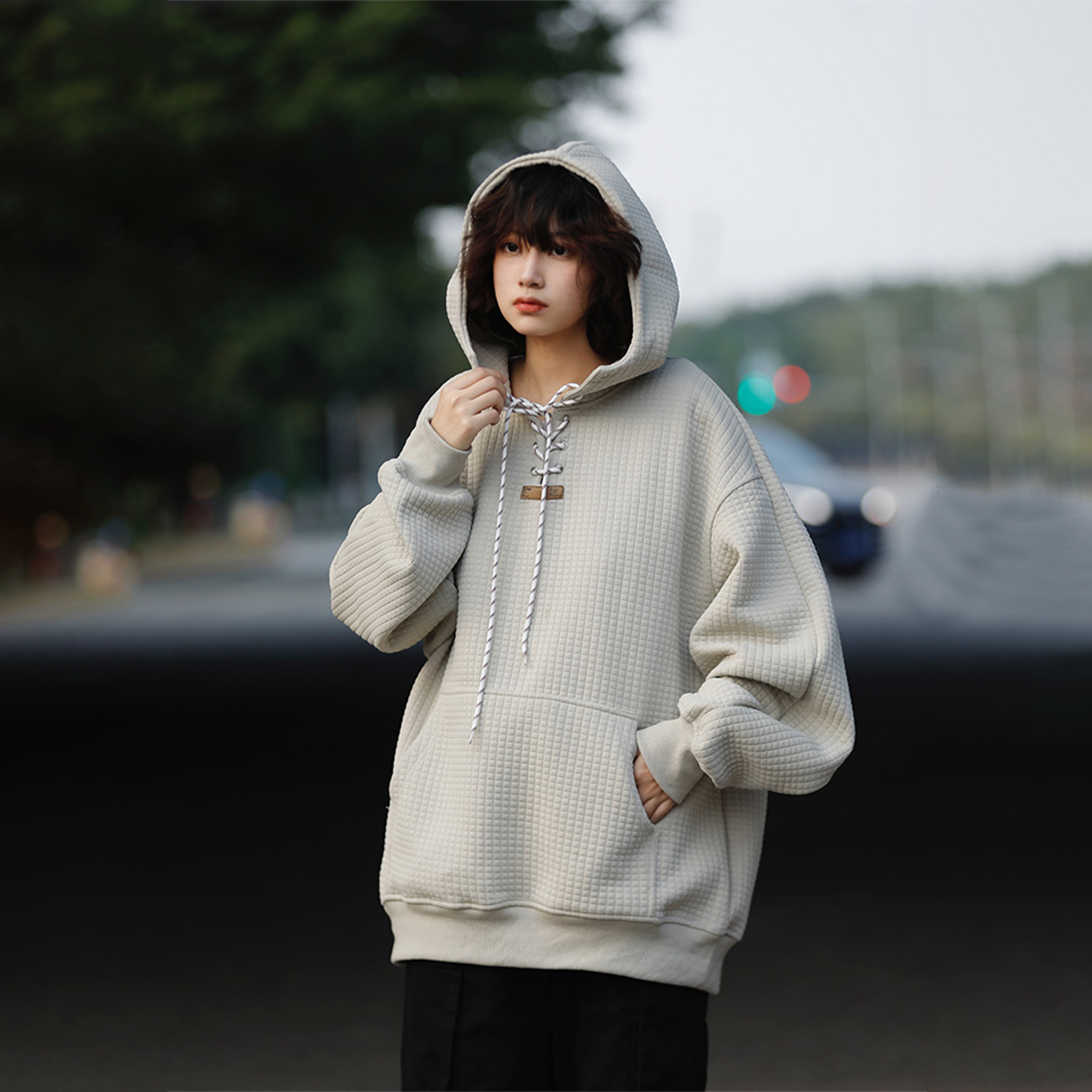 阿于呆日系原创华夫格连帽卫衣