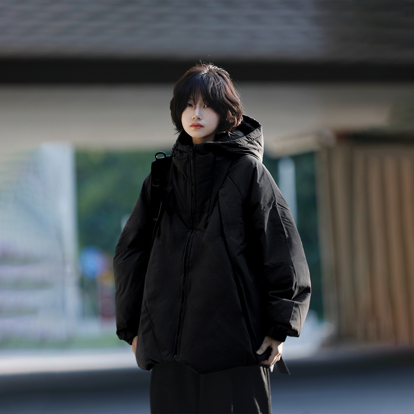 阿于呆冬季加厚连帽白鸭绒羽绒服