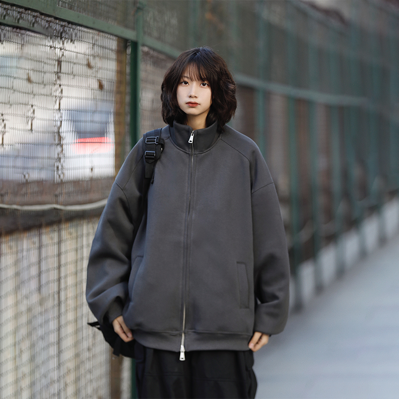 阿于呆420g重磅立领开衫夹克